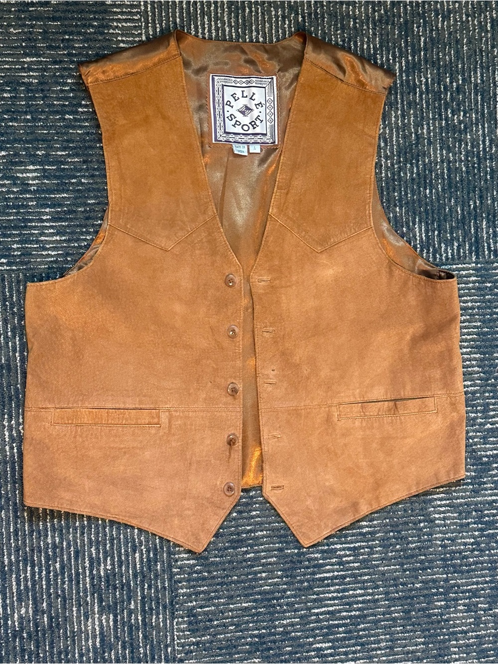 Men’s Pelle Sport 100% Suede Leather Vest Large Western Brown